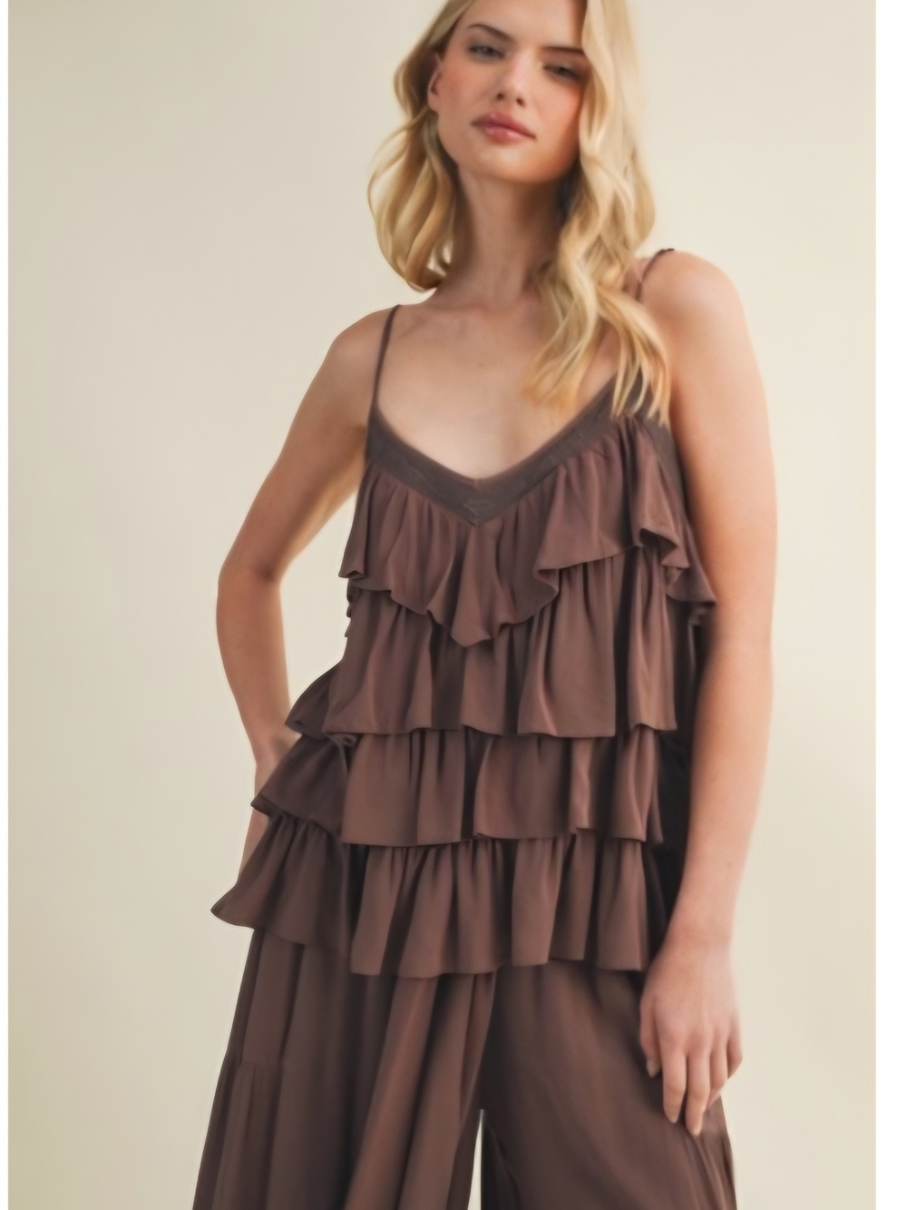 268 | Cascading Ruffle Tiered Camisole Brown